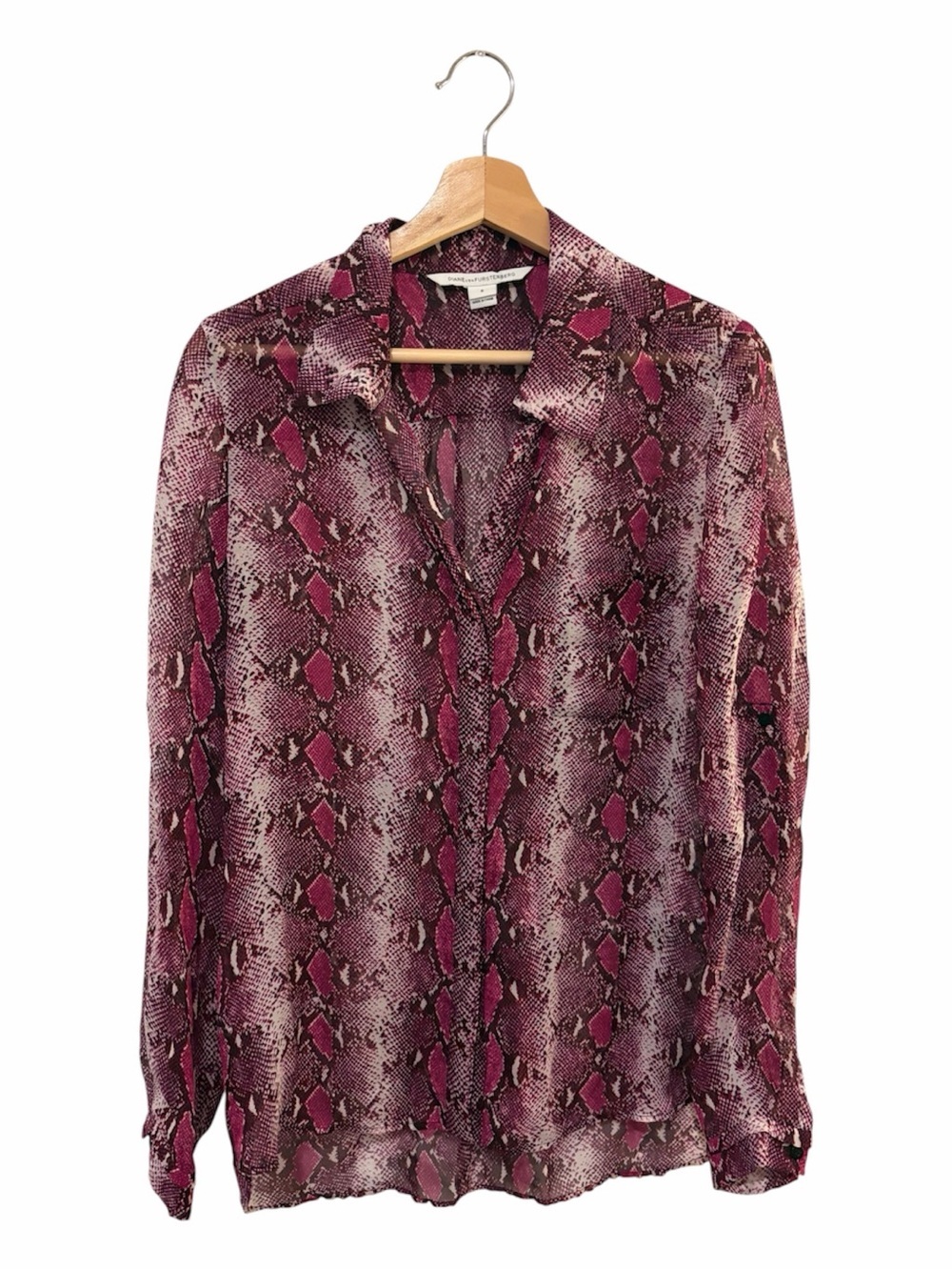 Diane von Furstenberg Lorelei 100% Silk Snakeskin Top Size 6 Red Purple Flowy